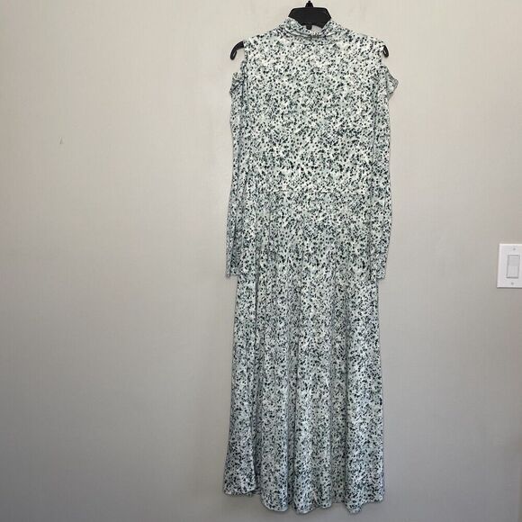 ELOQUII Dress Womens 16 Slash Shoulder Midi NEW Green Dot Print Long Sleeve - Picture 9 of 15